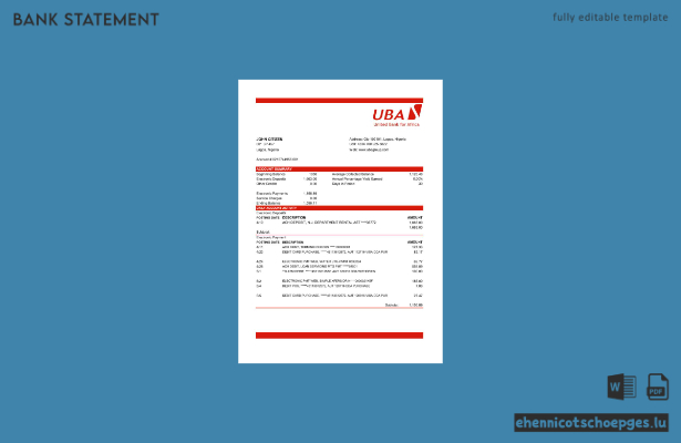 Beispiel für einen Kontoauszug der UBA Nigeria (Excel-Datei) – Vorschau